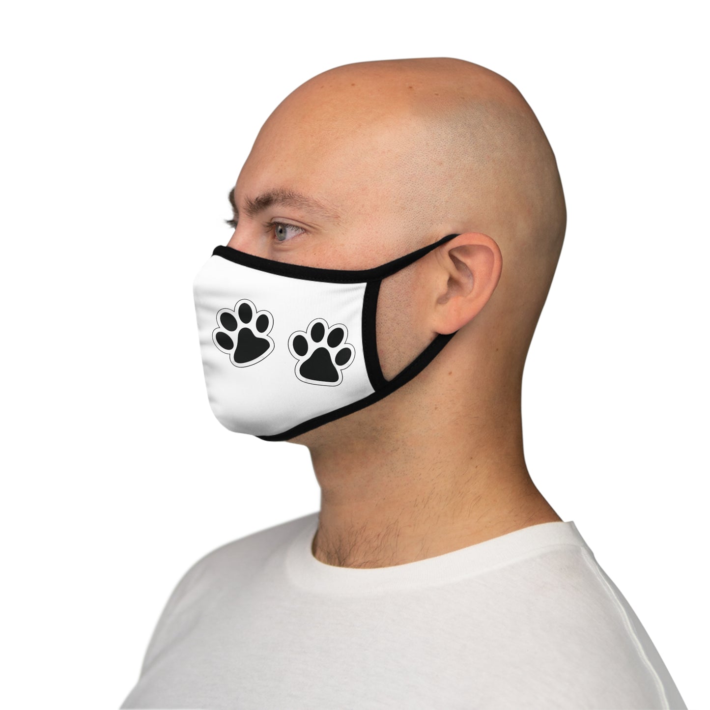 Black cat and paw prints Fitted Polyester Face Mask