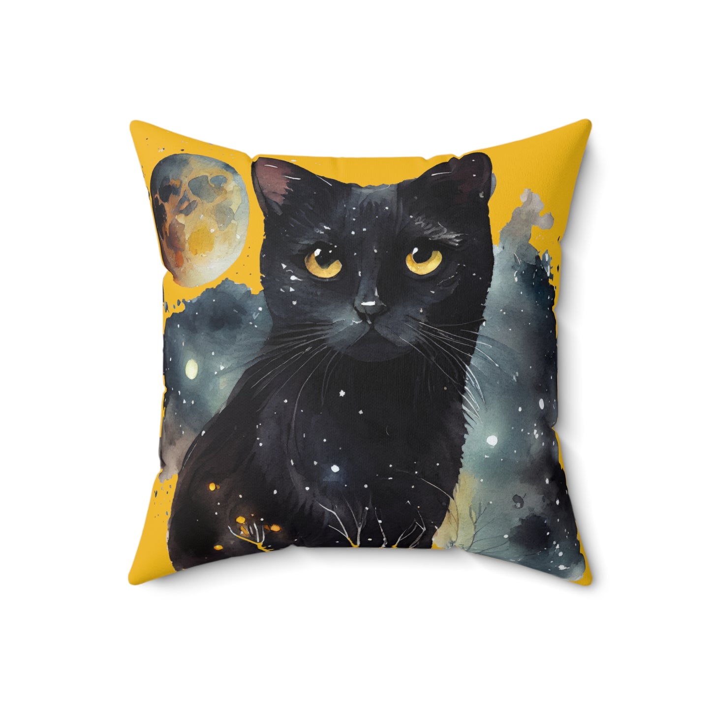 Black Cat Spun Polyester Square Pillow