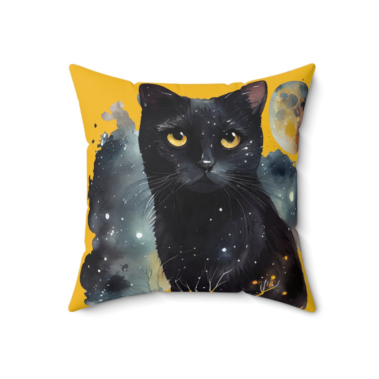 Black Cat Spun Polyester Square Pillow