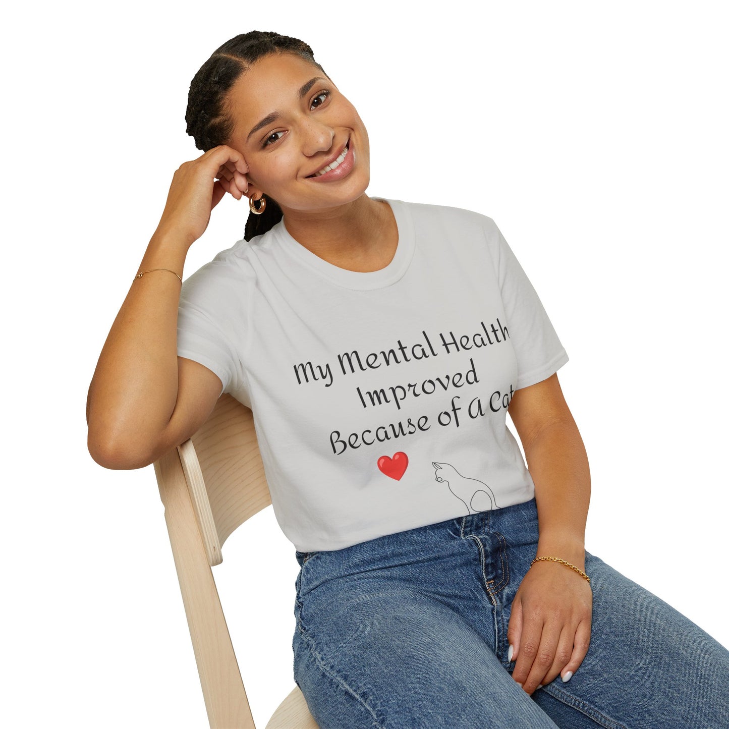 My mental health improved because of a Cat Unisex Softstyle T-Shirt