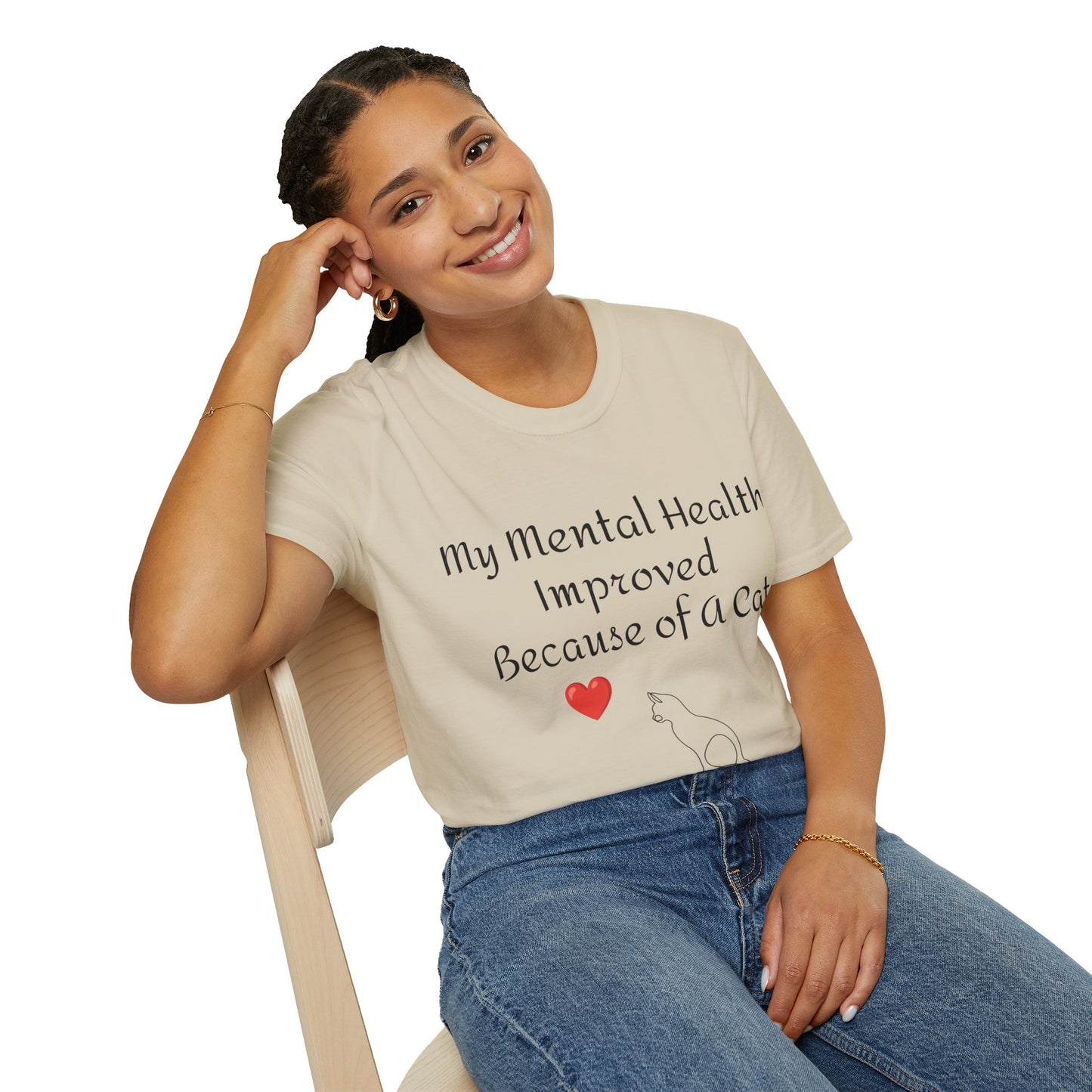 My mental health improved because of a Cat Unisex Softstyle T-Shirt