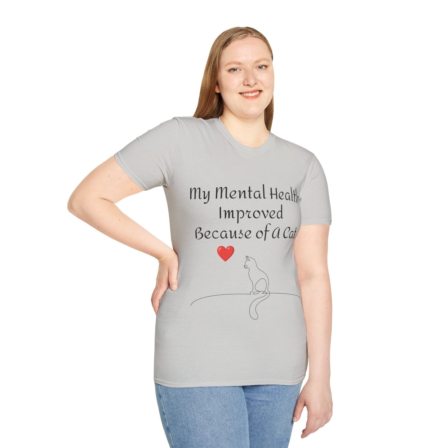 My mental health improved because of a Cat Unisex Softstyle T-Shirt