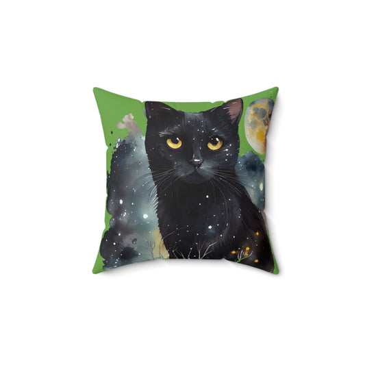 Black Cat Spun Polyester Square Pillow