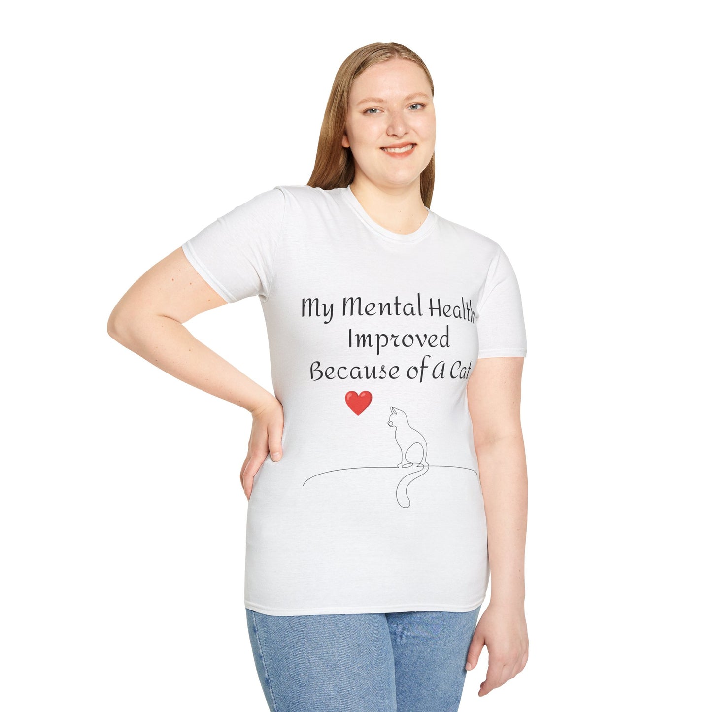 My mental health improved because of a Cat Unisex Softstyle T-Shirt