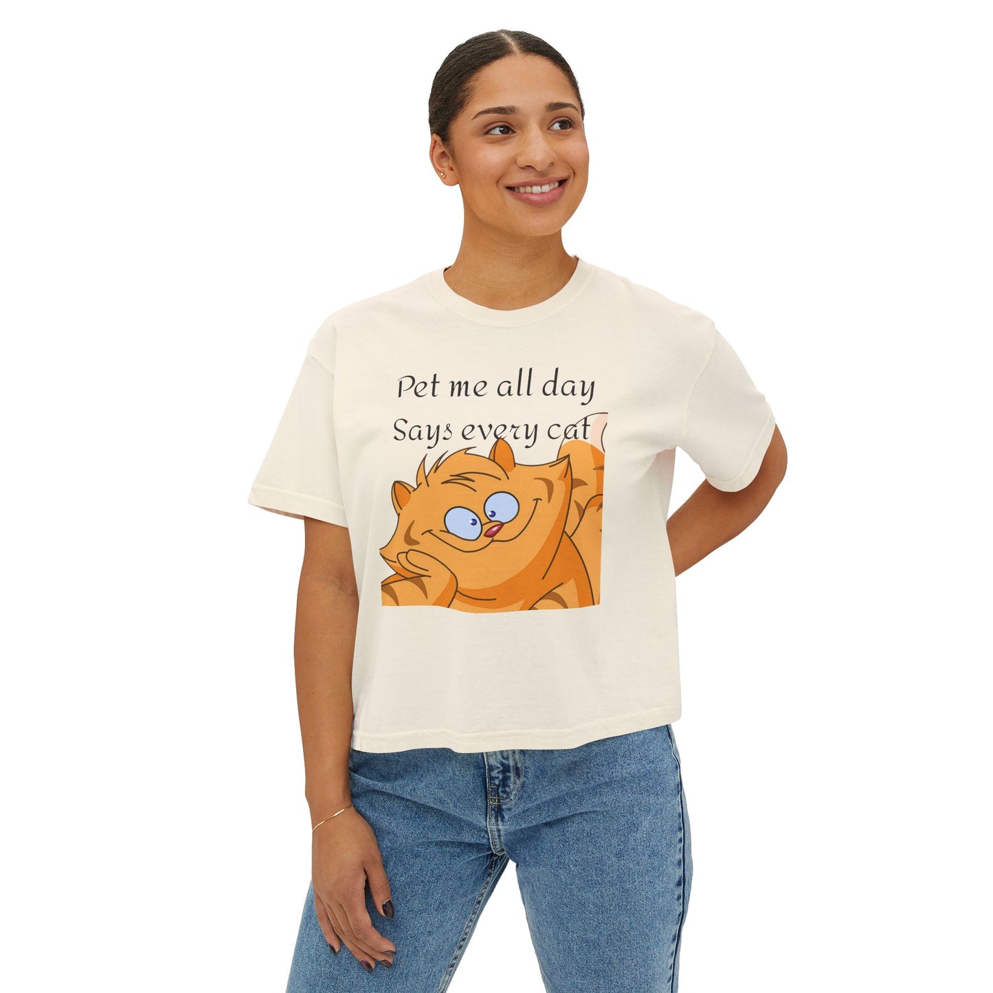 Pet me all day says every cat Women's Boxy Tee