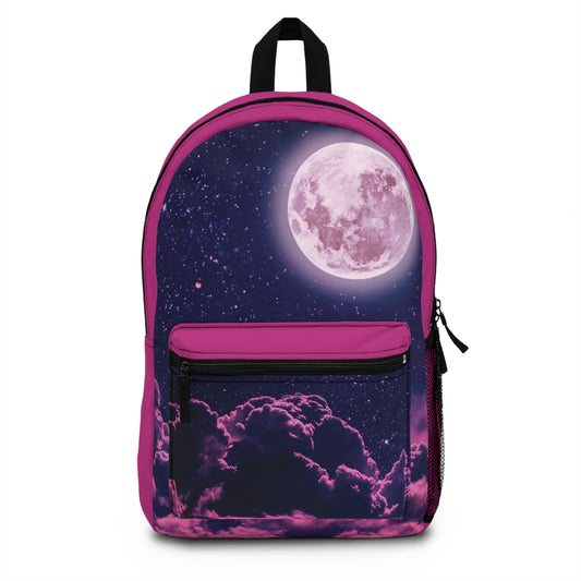 Pink/Back clouds and moon Backpack