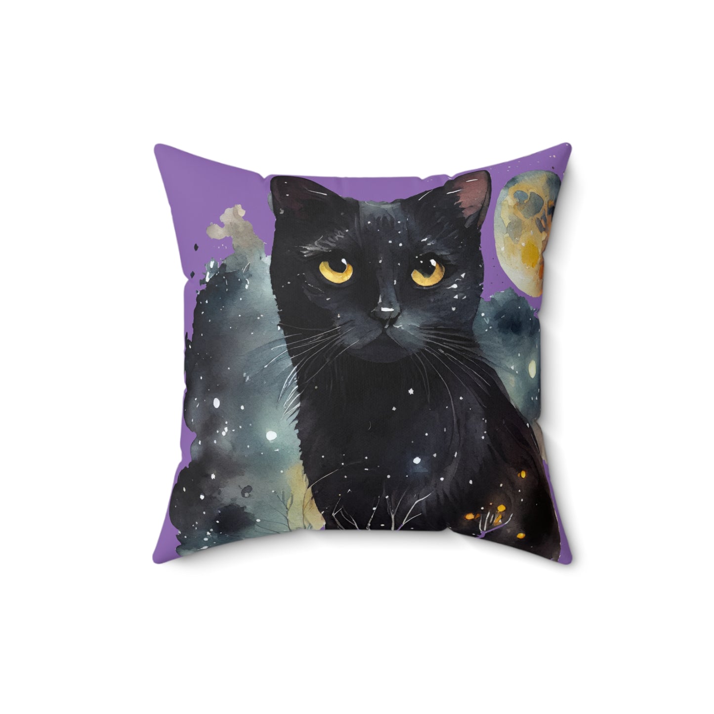 Black Cat Spun Polyester Square Pillow