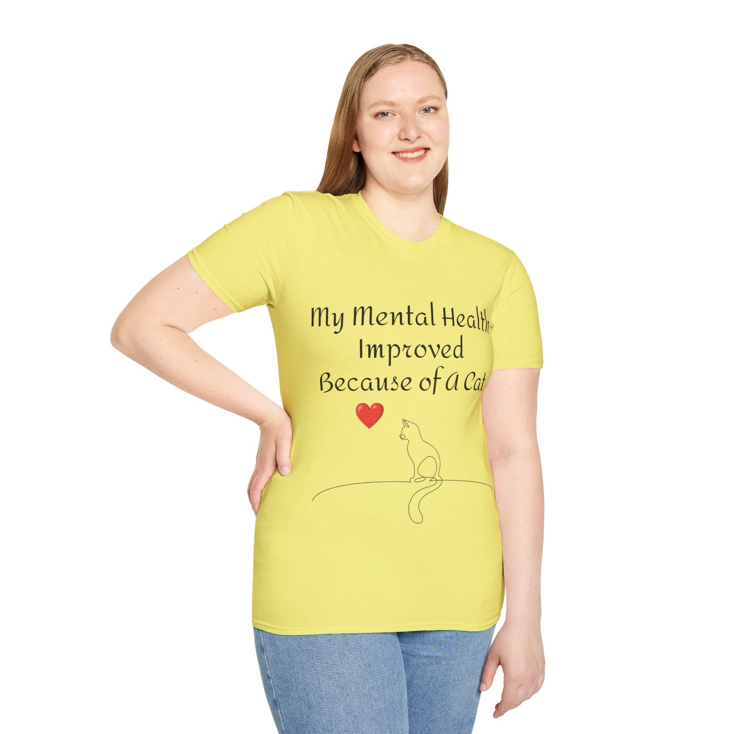 My mental health improved because of a Cat Unisex Softstyle T-Shirt