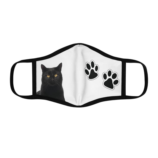 Black cat and paw prints Fitted Polyester Face Mask